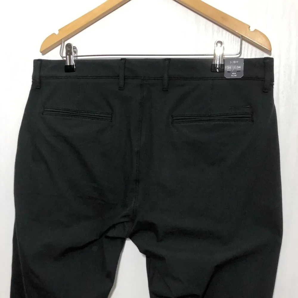 J.Crew Tech 484 Pants Mens 34 34 Black Slim Fit Straight Leg Stretch Preppy New